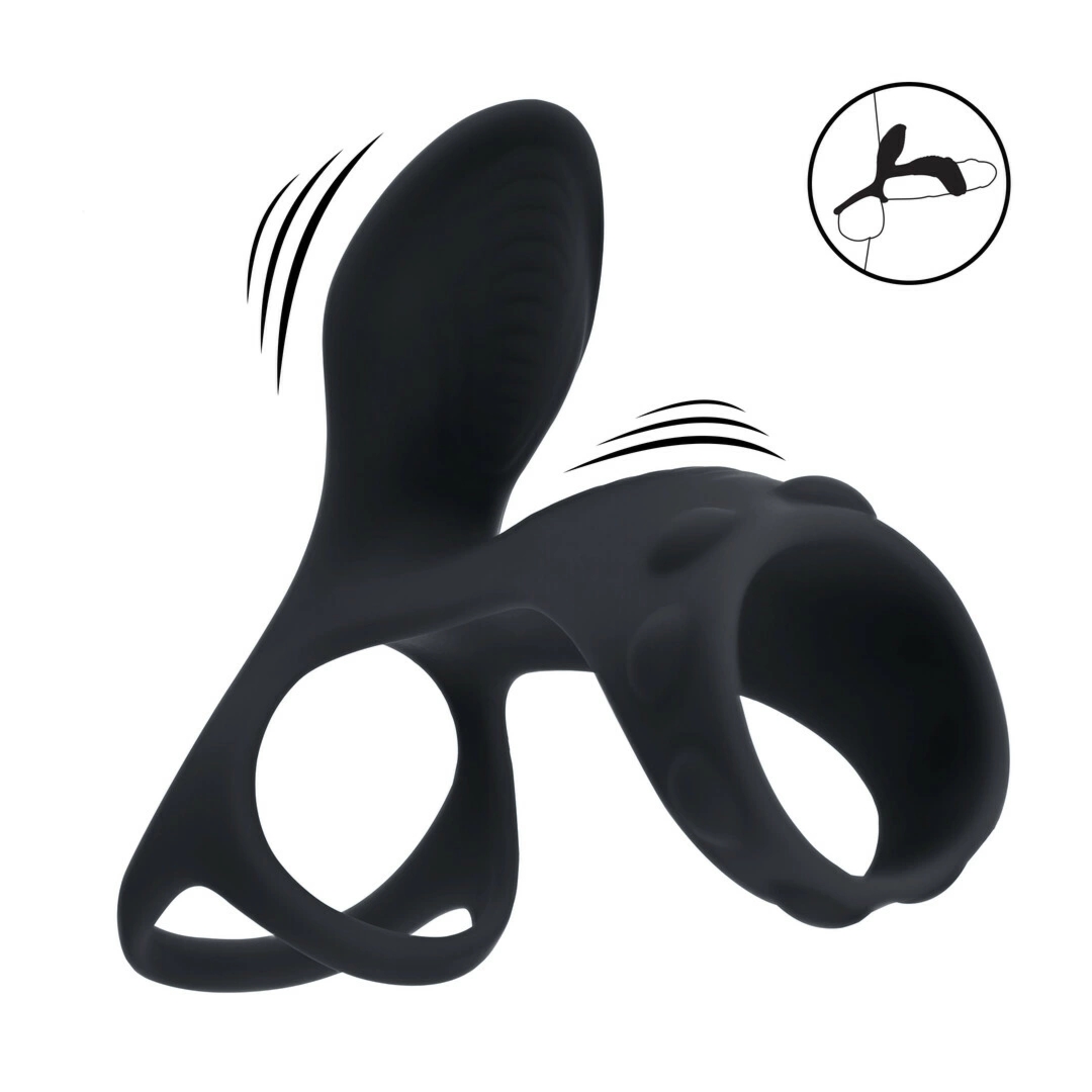 LEVELZ Vibration Silicone – czarny pierścień intymny z dodatkową pętlą i systemem wibracji