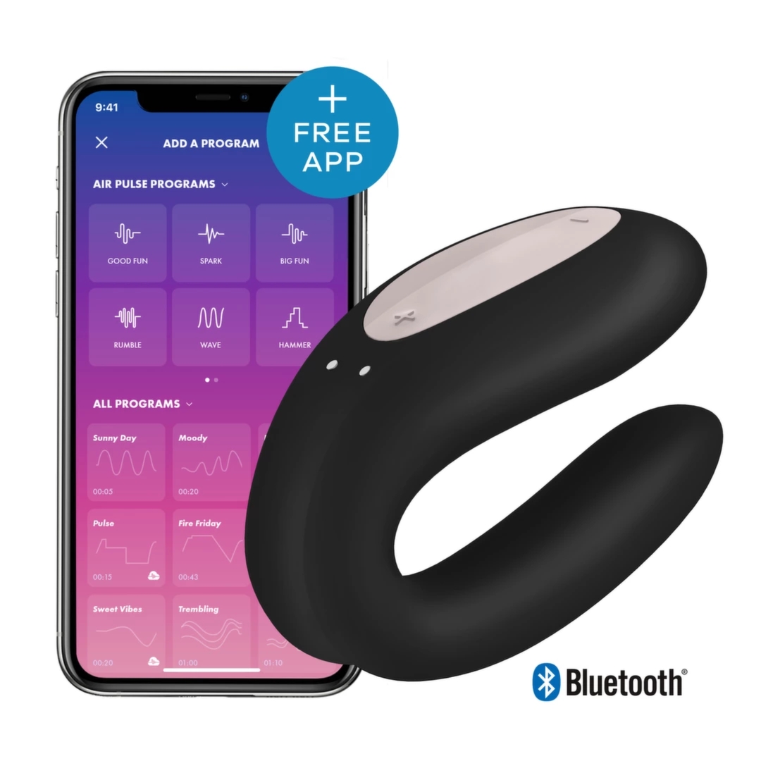 Satisfyer Double Joy Black – model do wspólnego użytkowania, czarny, aplikacja, IPX7