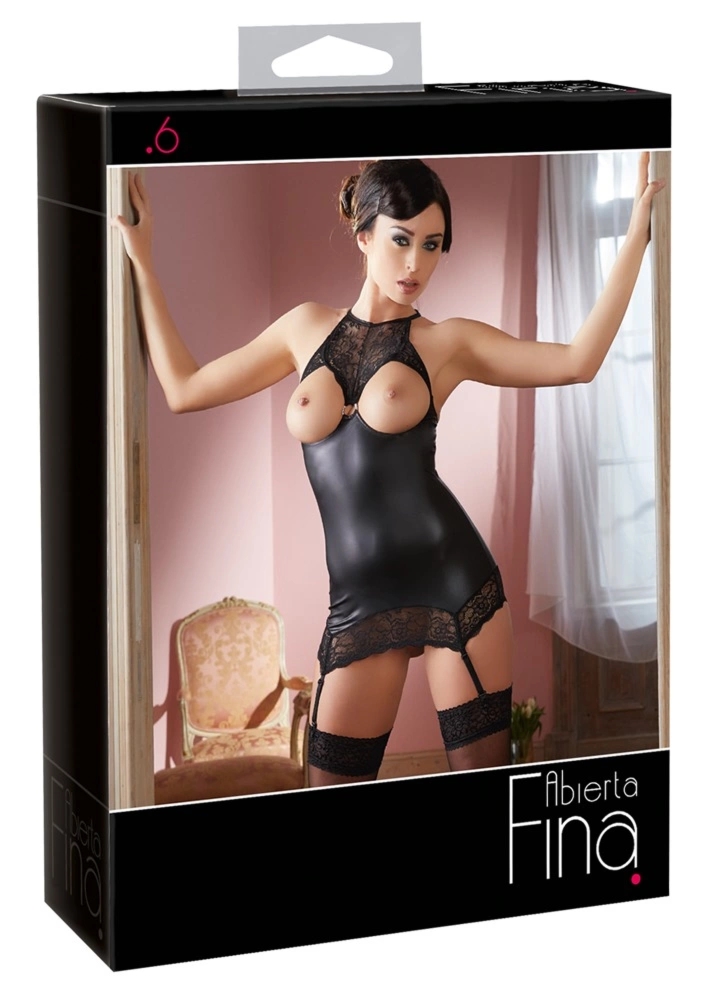 Abierta Fina sukienka koronkowa czarna matowa S, ozdobny pierścień, regulowane paski
