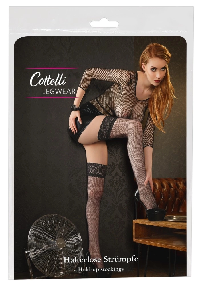 Cottelli Legwear Pończochy kabaretki czarne z koronką 10 cm i silikonem