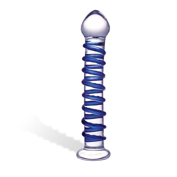 SexShop - Dildo szklane - Glas Blue Spiral Glass Dildo