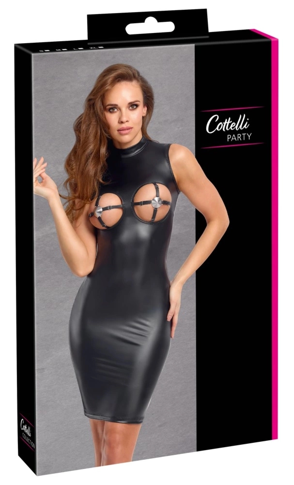 Cottelli PARTY Sukienka Czarna L, matowa, ozdobne paski, długi zamek