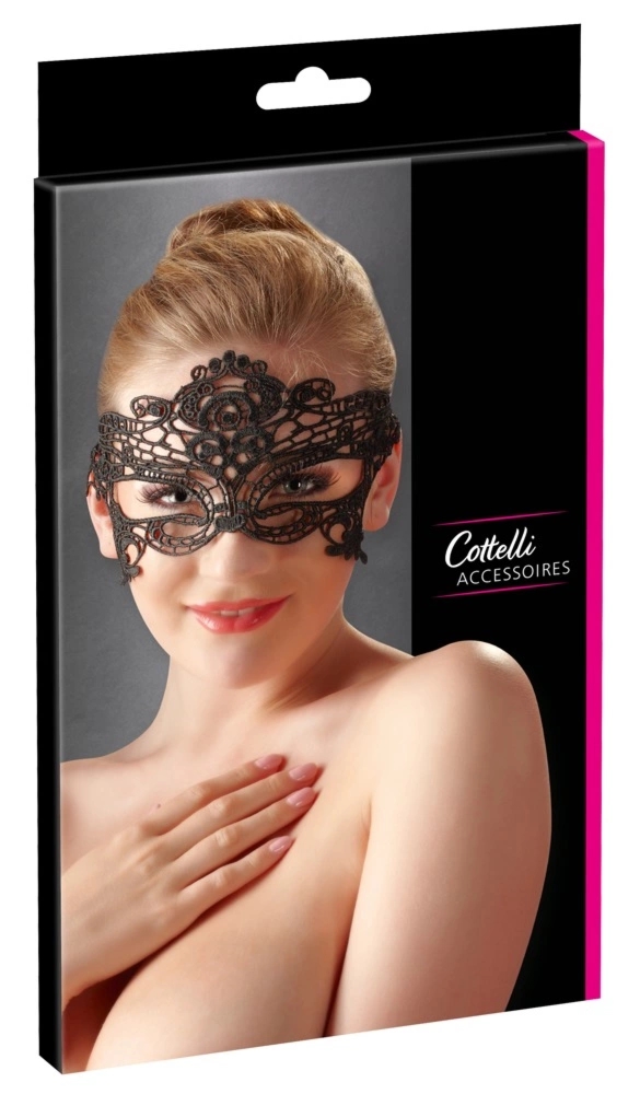 Cottelli ACCESSOIRES Maska haftowana z koronkową wstążką czarna, uniwersalny rozmiar