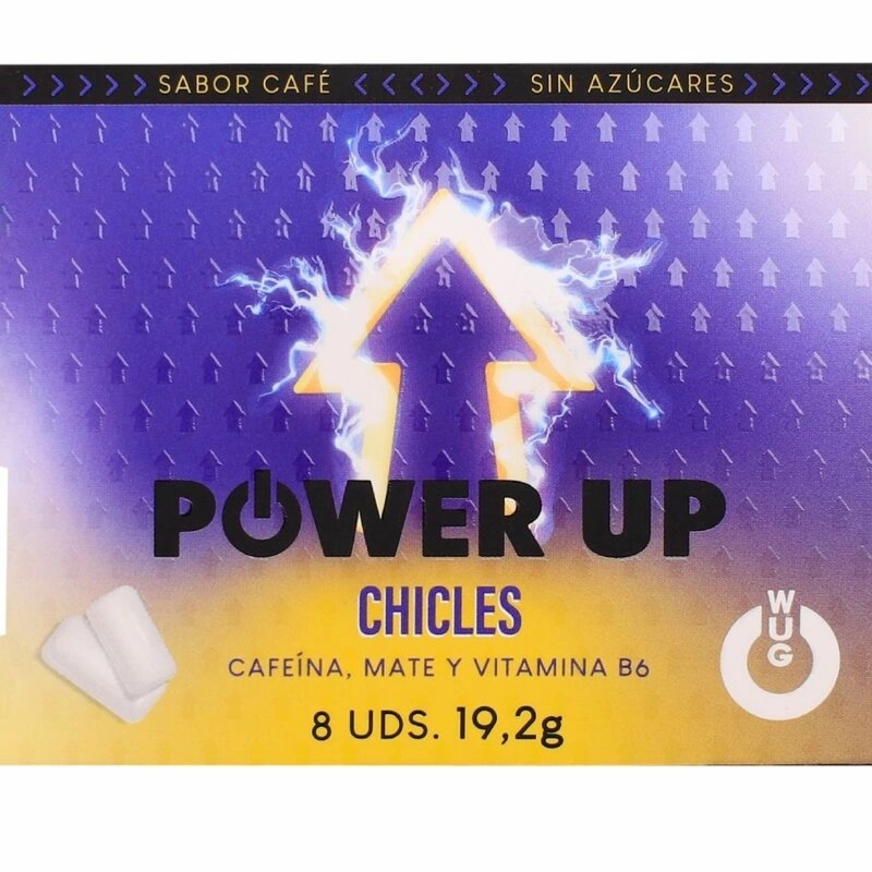 WUG POWER UP Coffee Energy Gum – guma z kofeiną, mate i witaminą B6, smak kawowy, 8 sztuk blister