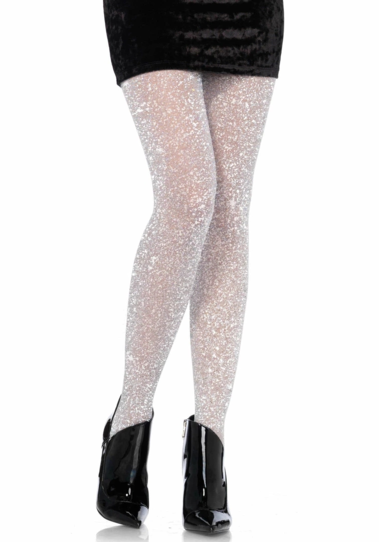 Leg Avenue Lurex Shimmer Sheer Pantyhose rajstopy transparentne z połyskującą nitką, srebrne