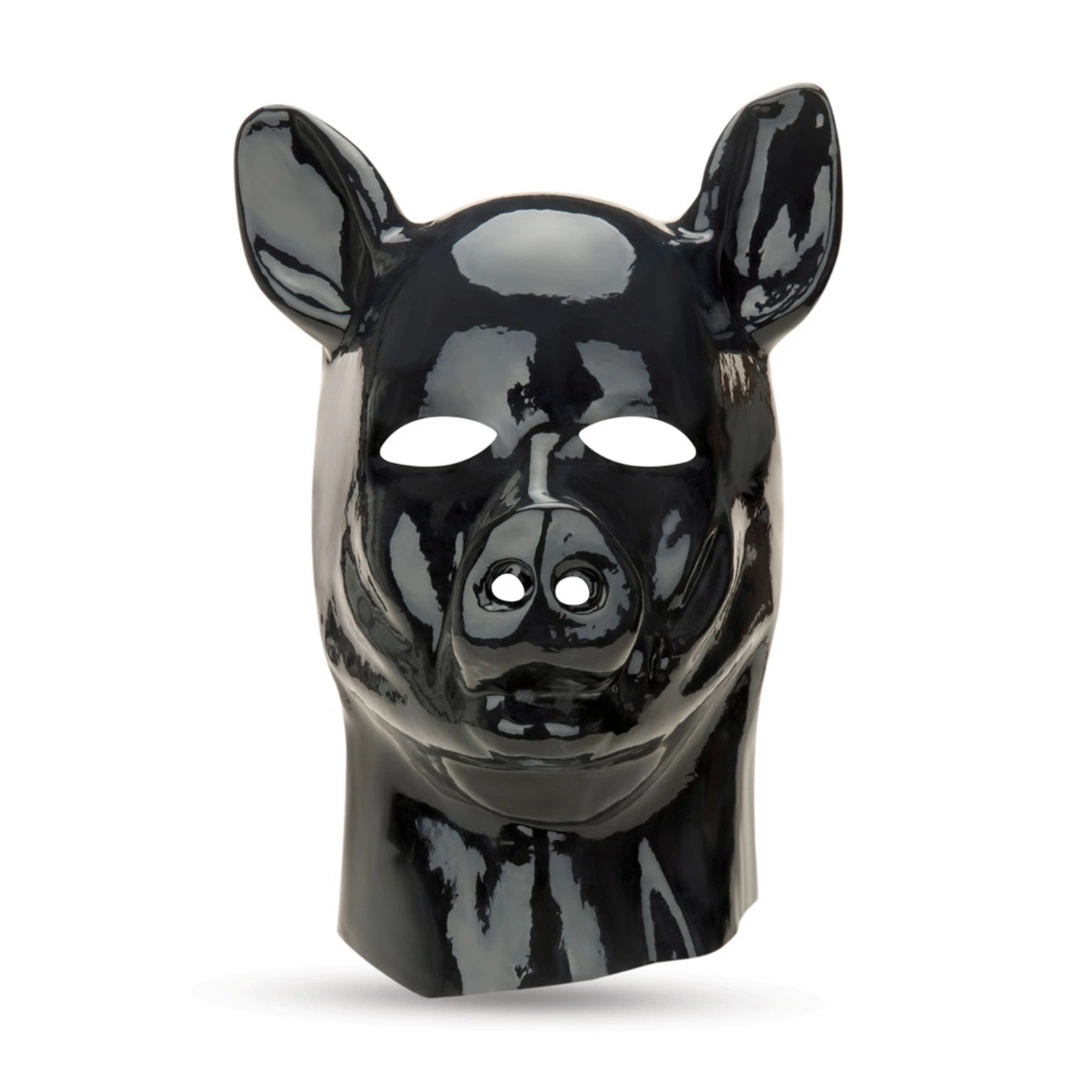 Prowler Red Pig Hood – lateksowy kaptur z maską, motyw zwierzęcy, otwory na oczy, czerwony