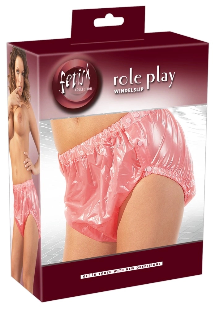 Fetish Collection Majtki Winylowe Różowe M/L z Kieszenią na Wkładkę i Zatrzaskami