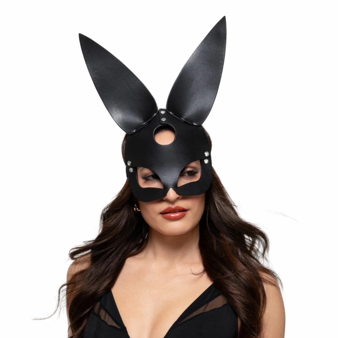 Bedroom Fantasies Bold Bunny Mask czarna – maska z uszami królika, regulowana, ekoskóra