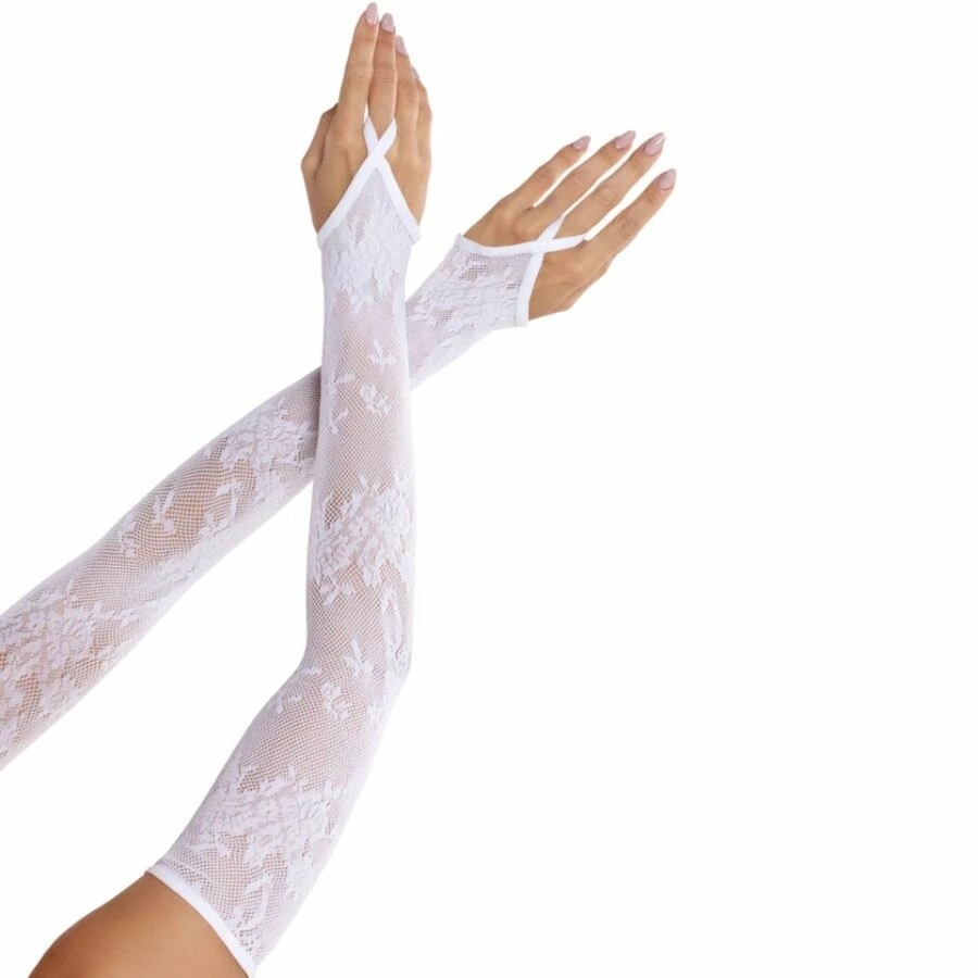 Leg Avenue Rękawice Długie Koronkowe Kwiaty Białe – eleganckie, uniwersalny rozmiar