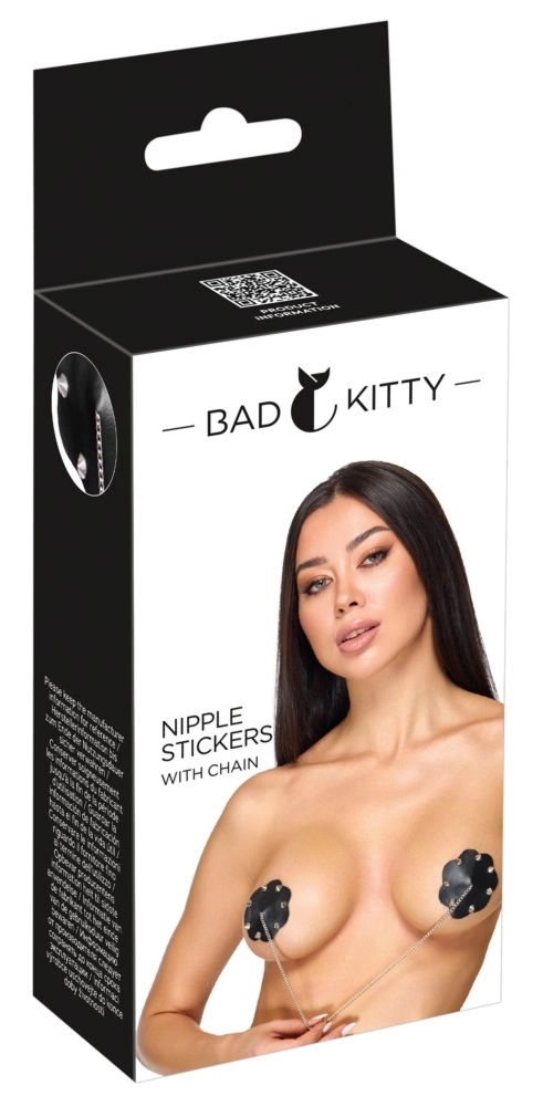 Bad Kitty Nipple Stickers black czarne naklejki z łańcuszkiem 36 cm, wielokrotnego użytku