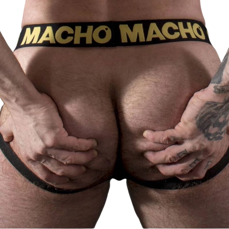 Macho MX25AC Jock paski żołty M – elastyczna syntetyczna skóra, kolekcja Fetish