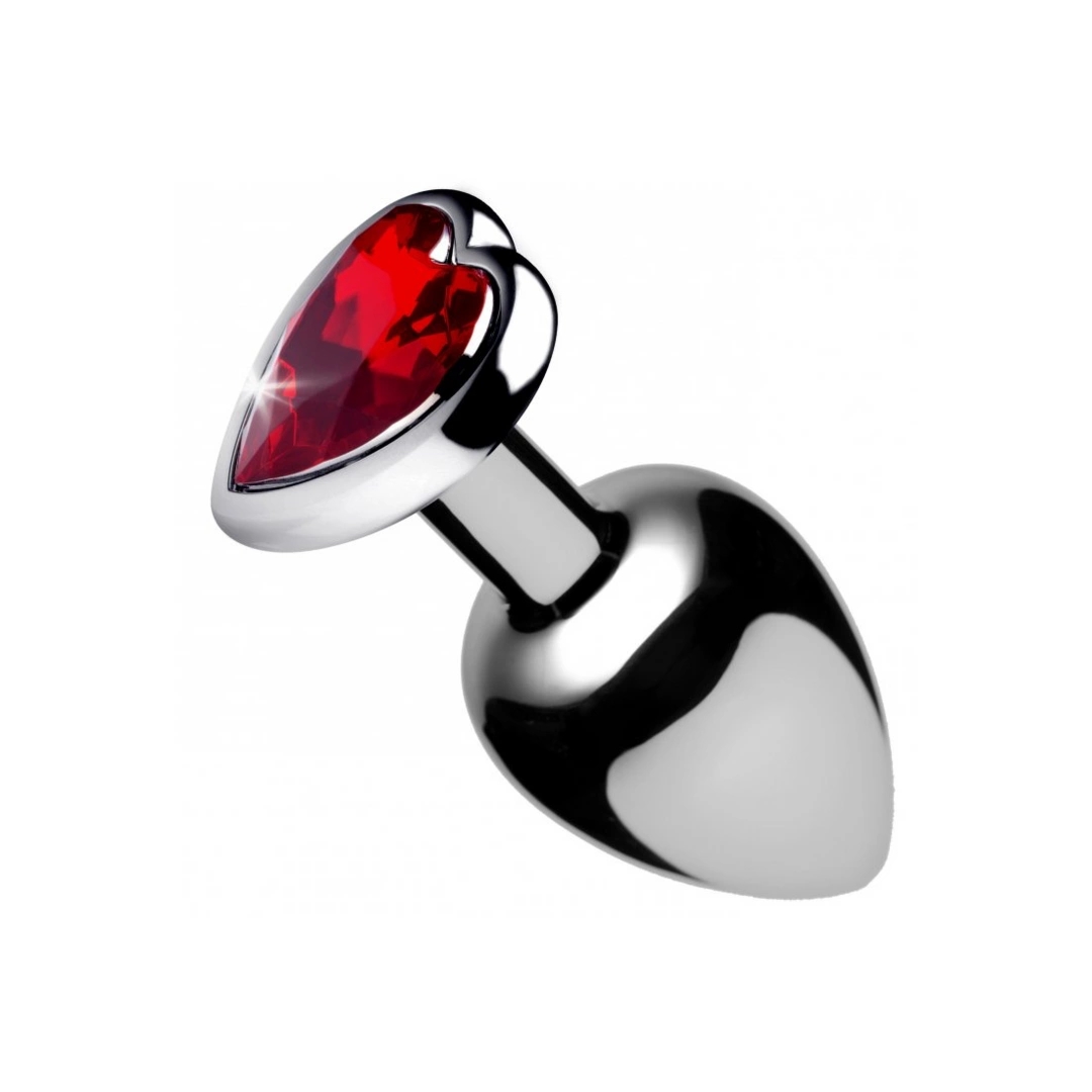 XR Brands Booty Sparks korek dekoracyjny aluminium, serce, średni, czerwony kryształ
