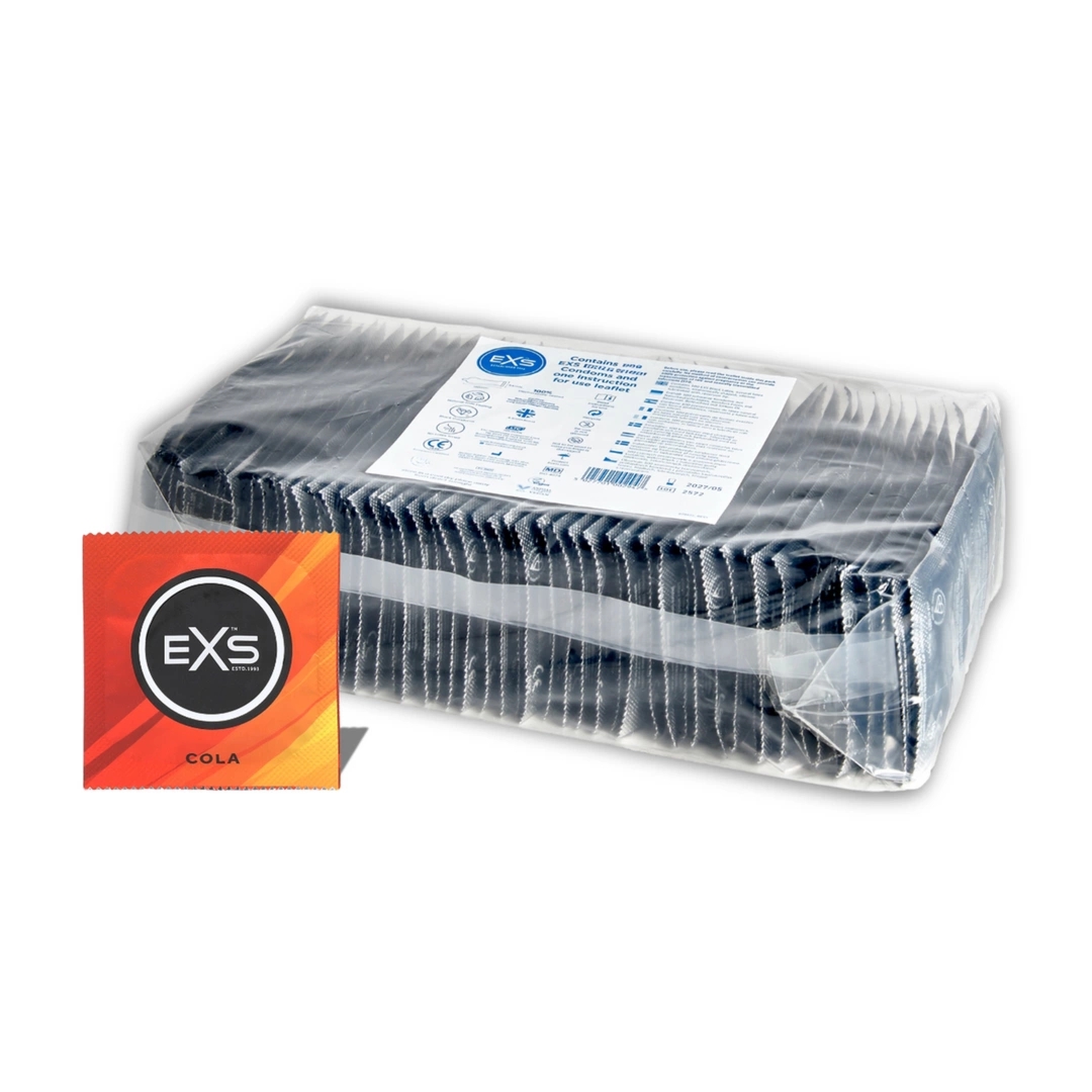 EXS Cola 100 szt. prezerwatywy smakowe o aromacie coli, anatomiczny kształt 54 mm