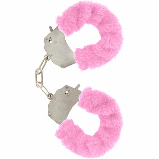 TOYJOY Furry Fun Mankietki z Pluszową Powłoką Różowe – Regulowane, Stal Chromowana