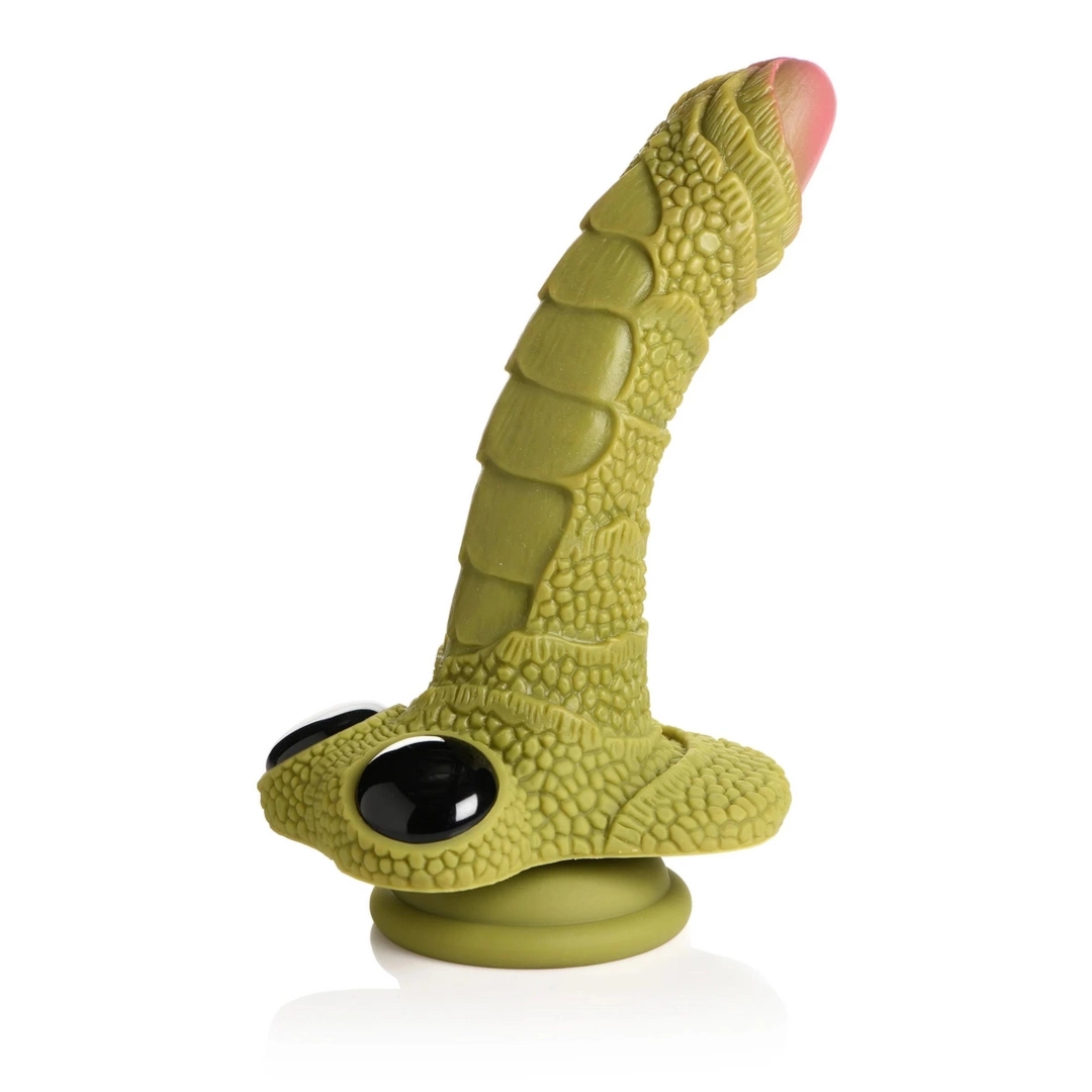 XR Brands Creature Cocks silikonowy model fantazyjny zielony z oczami, teksturowany, 22,9 cm