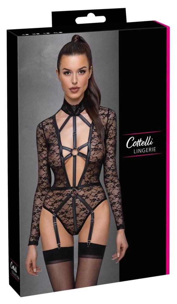 Cottelli Lingerie Body M Koronkowe Długi Rękaw Uprząż Matowe Paski