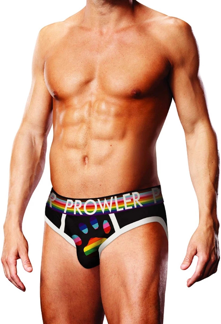 Prowler Figi Paw S czarne z tęczowym logo łapy, elastyczny pas, rozmiar S