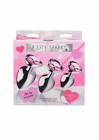Zestaw korków analnych Różowe serduszka - Pink Heart Gem Anal Plug Set - srebrny AG191