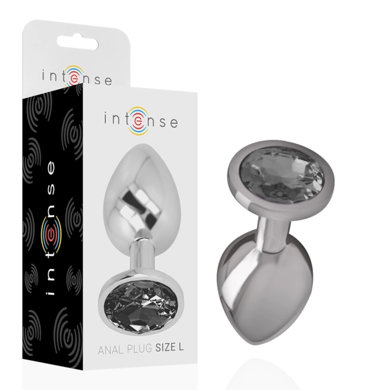 Intense Aluminium Plug L metalowy korek z czarnym szkłem, rozmiar L, 9 cm