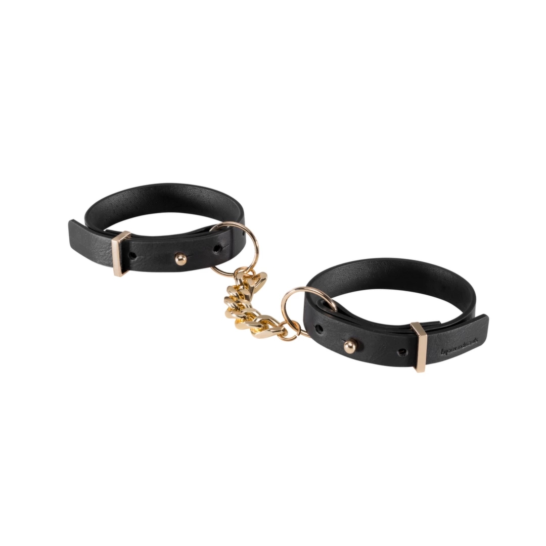 Bijoux Indiscrets Maze Thin Handcuffs Black – cienkie kajdanki z wegańskiej skóry, regulowane, czarne