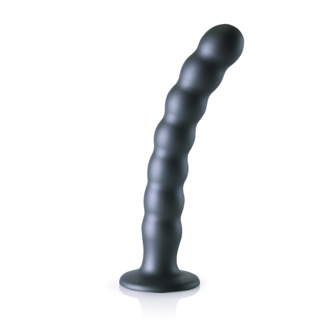 Ouch! Beaded G-Spot silikonowy model intymny 20,5 cm z koralikami i przyssawką, metaliczny
