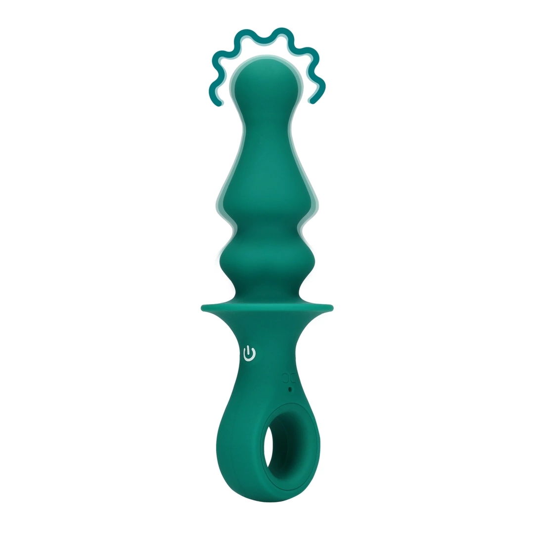 Loveline Peacock Plume – wibrujący korek intymny, silikon medyczny, niebieski, ergonomiczny