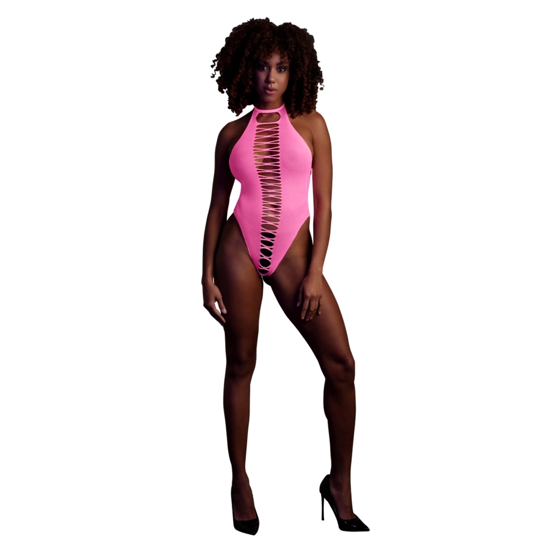 Ouch! by Shots Body Neon High Cut XS/L, UV aktywny, neonowy roż, elastyczny materiał