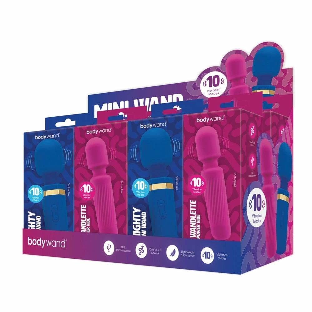 BODYWAND Pocket Wand 8 PCS Assorted Display – zestaw 8 mini masażerów z ekspozytorem, mix kolorów