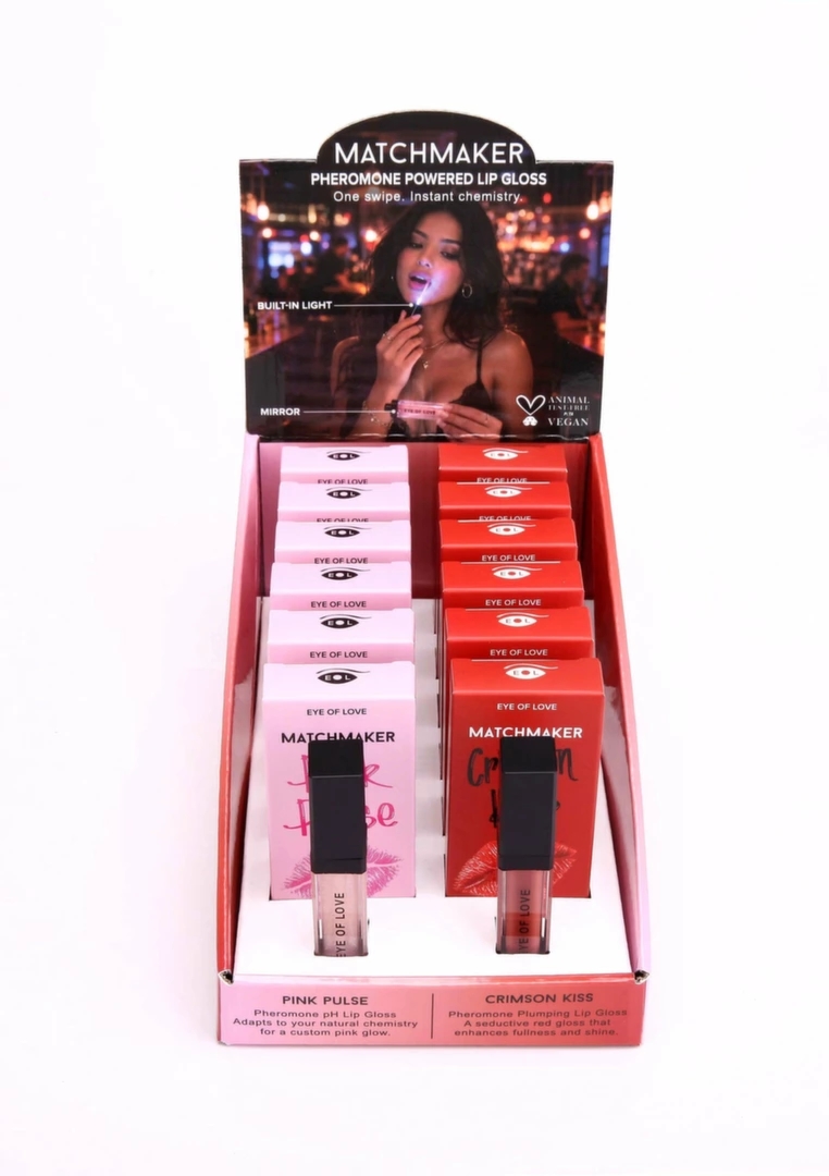 Matchmaker Lip Gloss Display 12 szt. – zestaw błyszczyków z feromonami, lusterko, LED