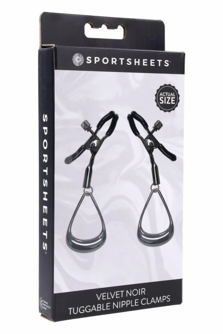 SPORTSHEETS Velvet Noir Tuggable regulowane klamry z pętlami, czarne, hematyt