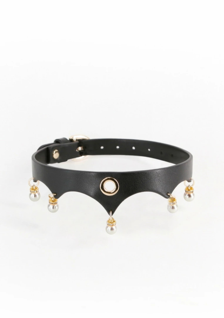 Fetish & Fashion Jezebel Collar regulowany kołnierz z perłami i złotymi akcentami 29-40cm