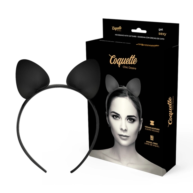 Coquette Chic Desire Opaska z Kocimi Uszami Czarna Skóra Wegańska – elastyczny model