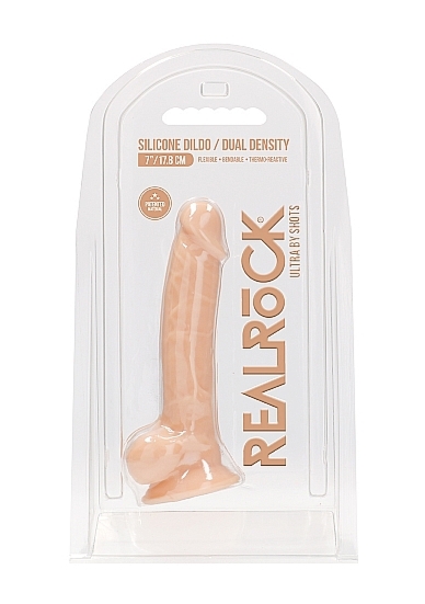 Realrock Dildo 17,8CM przyssawka JĄDRA - Silicone Dildo With Balls - Flesh - 17,8 cm