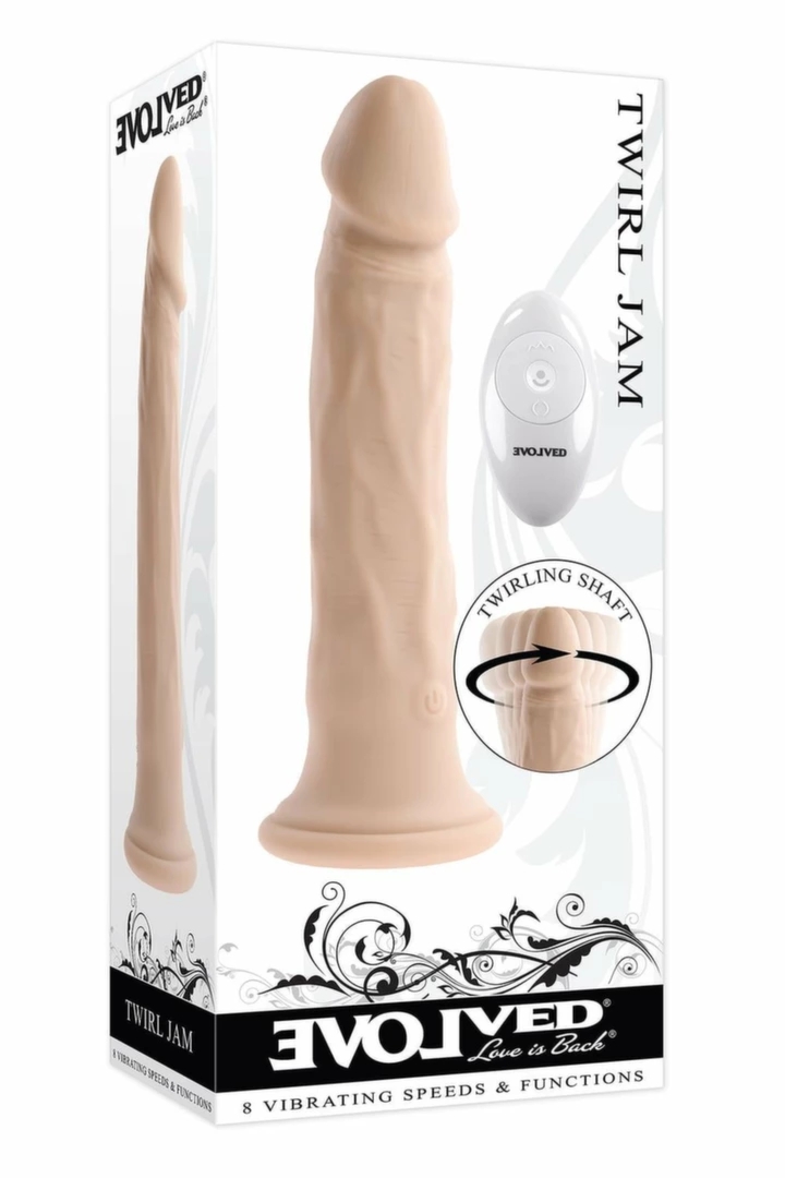 EVOLVED Twirl Jam 9.25" Light Flesh silikonowy model obrotowy z pilotem, 8 wibracji, 23,6 cm