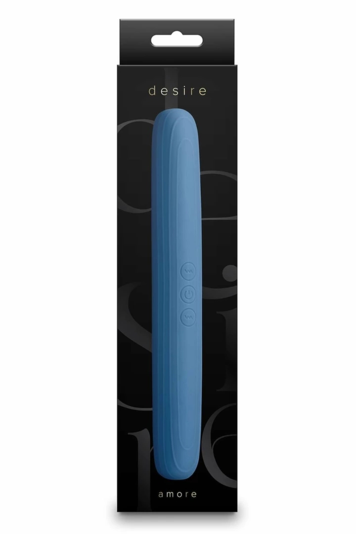 DESIRE AMORE BLUEBELL dwustronny model silikonowy, 2 silniki, 8 funkcji, ładowanie USB, 21,8 cm