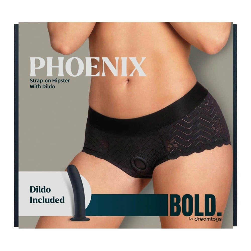 BOLD. PHOENIX Strap-On Hipster M z silikonowym elementem, czarny, 15,5 cm