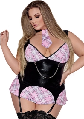 Magic Silk Dress Up Sukienka z Łańcuszkami Plus Size Czarna, podwiązki, krawat i stringi