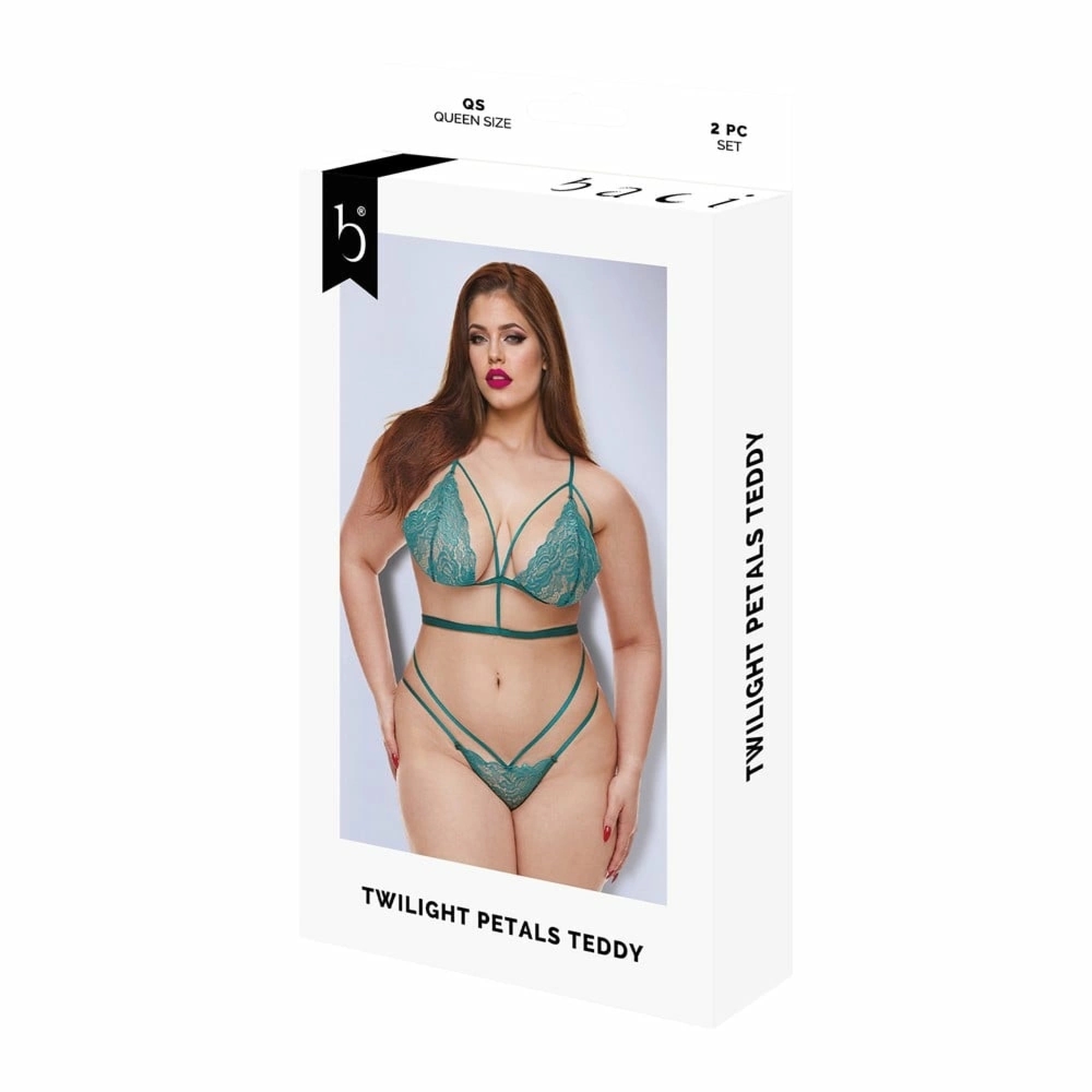 Baci Lingerie Twilight Petals Teddy zielony koronkowy QS – florystyczny motyw, Queen Size