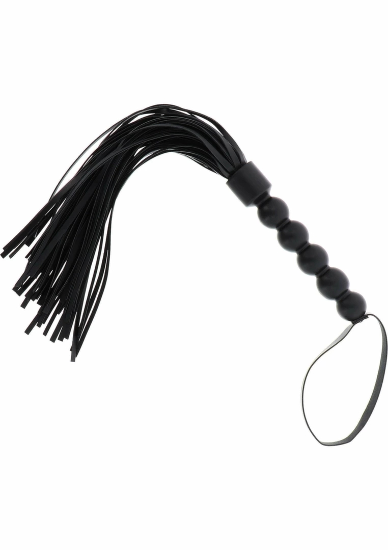 Short Beaded Flogger Whip czarny bat z koralikami, skóra PU, ergonomiczna rączka, 40 cm