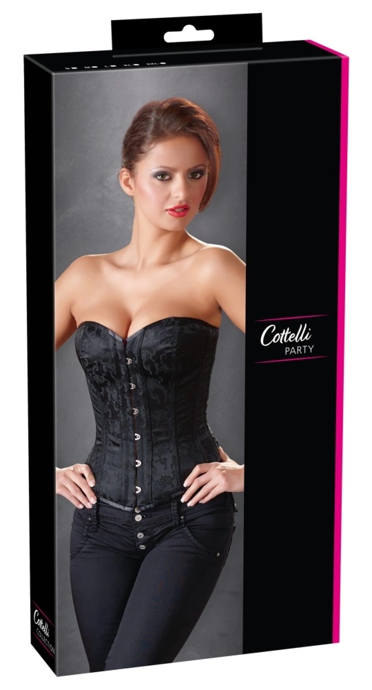 Cottelli PARTY Gorset Brokatowy Czarny XL z Ozdobnym Tylnym Sznurowaniem