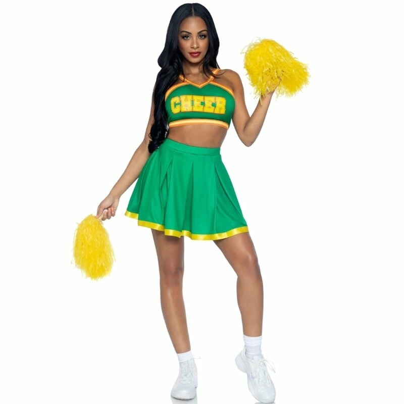 Leg Avenue Cheerleader Kostium zielony M/L – top, plisowana spódnica, pompony