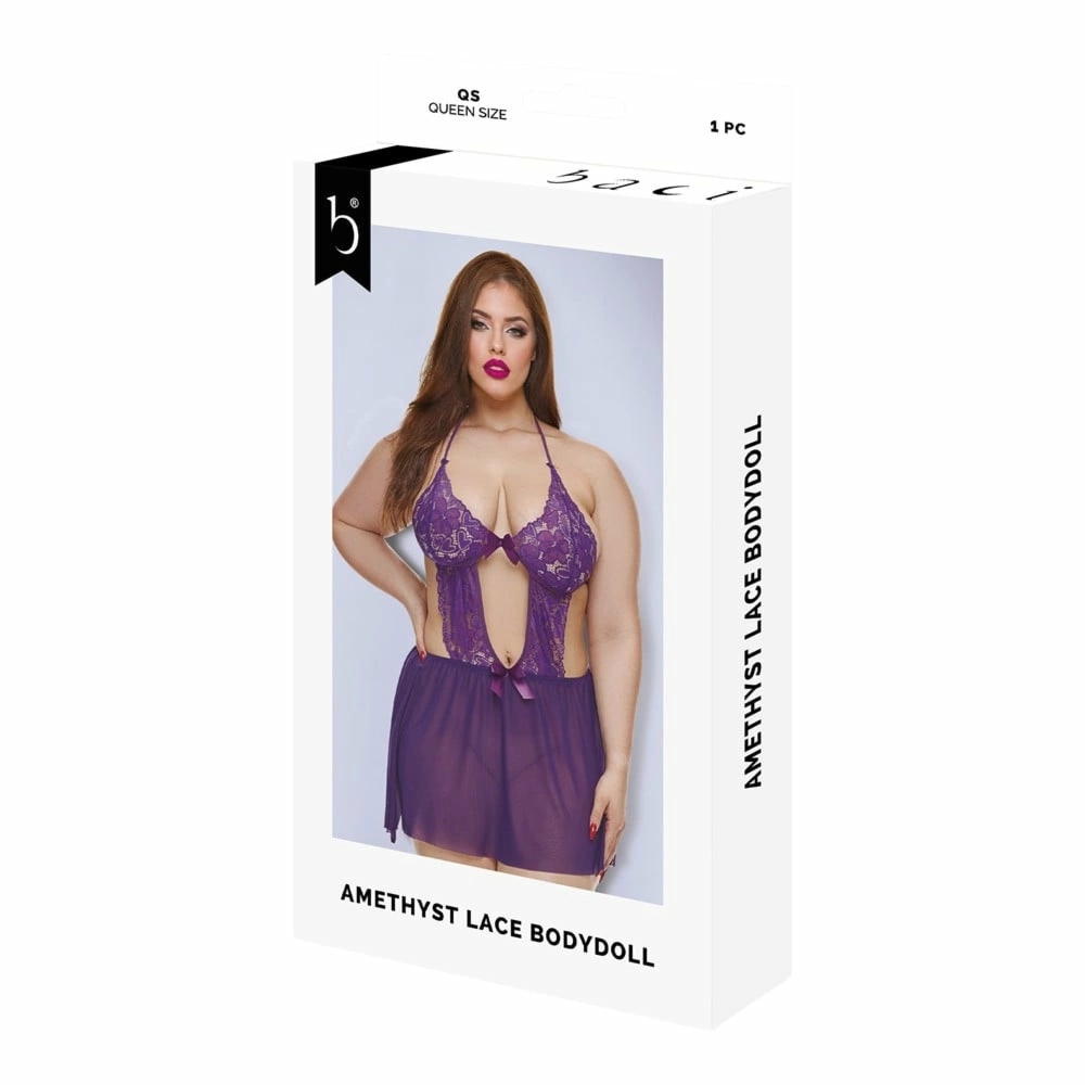 Baci Lingerie Amethyst Lace Babydoll fioletowy M/L – babydoll z koronką i regulacją