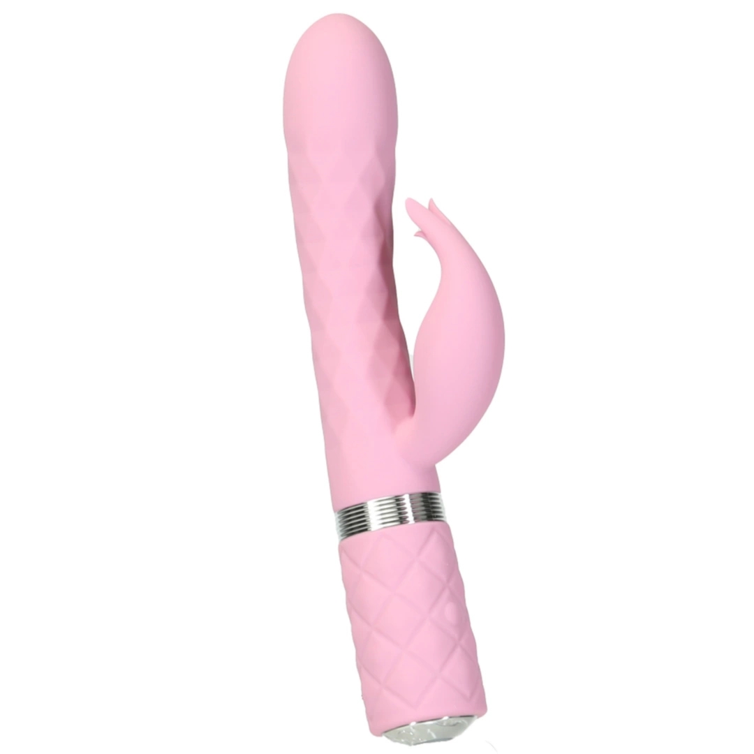 Pillow Talk Lively Pink dwusilnikowy masażer intymny z rotacją i 3-punktowym stymulatorem, silikon medyczny
