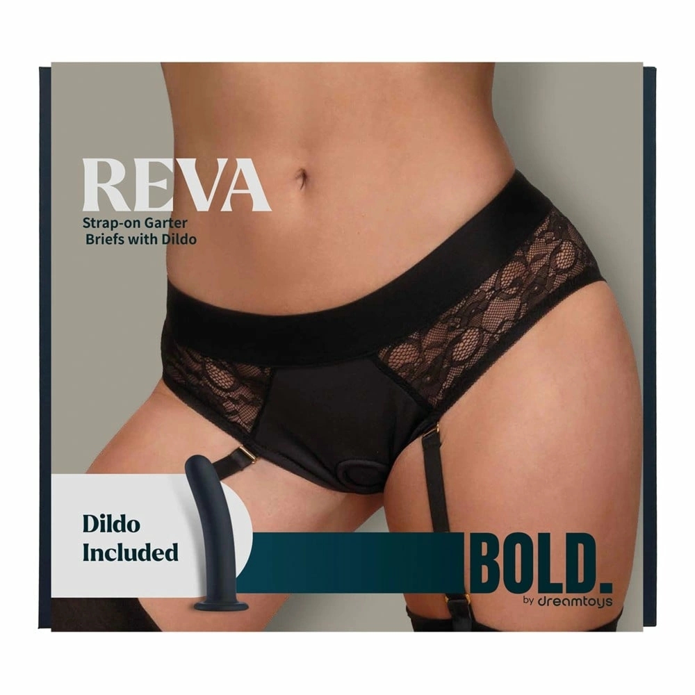 BOLD. REVA Strap-On Garter Brief XXL z silikonowym elementem, 15,5 cm