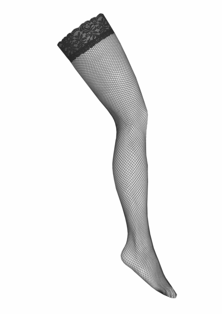 Fiore Fishnet Hold Ups H004 pończochy kabaretki z szeroką koronką i silikonem czarne