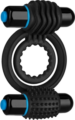 Doc Johnson Double Vibrating Ring czarny, silikonowy system z podwójną wibracją