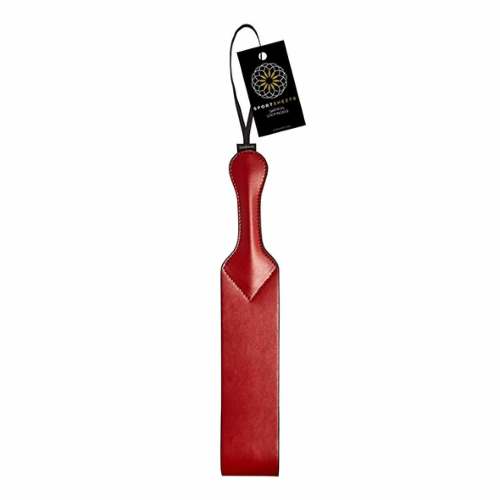 Sportsheets Saffron Loop Paddle długa packa z pętlą na nadgarstek, skóra PU, czarno-czerwona