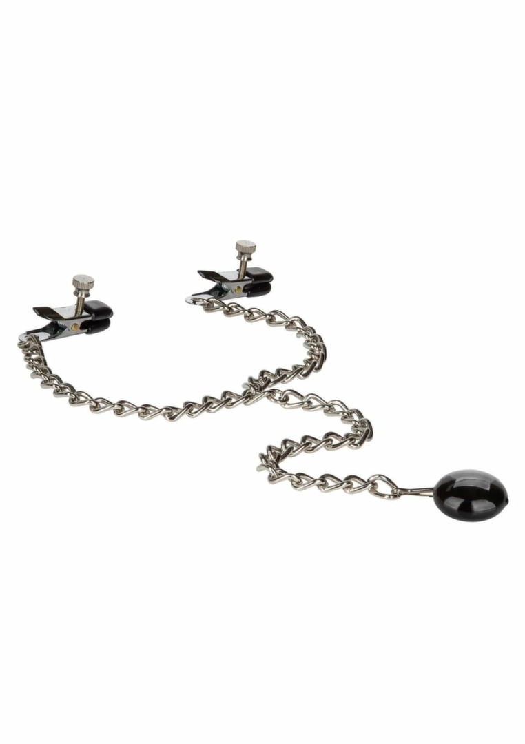 CalExotics Weighted Disc – zaciski z regulacją i obciążeniem na łańcuszku, metal, srebrny