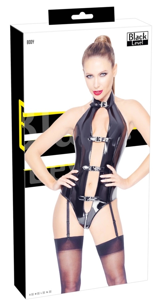 Black Level Body winylowe szelki, zamek błyskawiczny, czarny S, klamry, regulacja