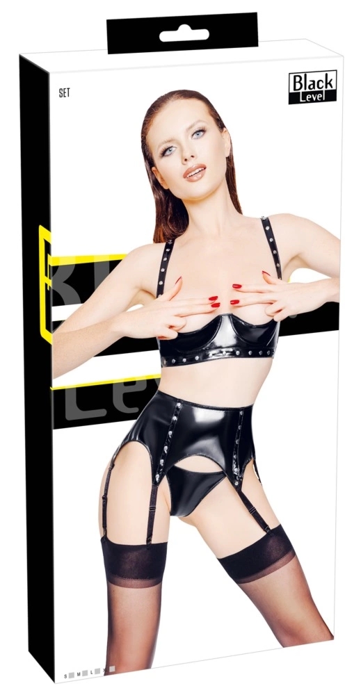 Black Level Komplet 3-częściowy Vinylowy Czarny M Połysk, Fiszbiny i Regulowane Paski